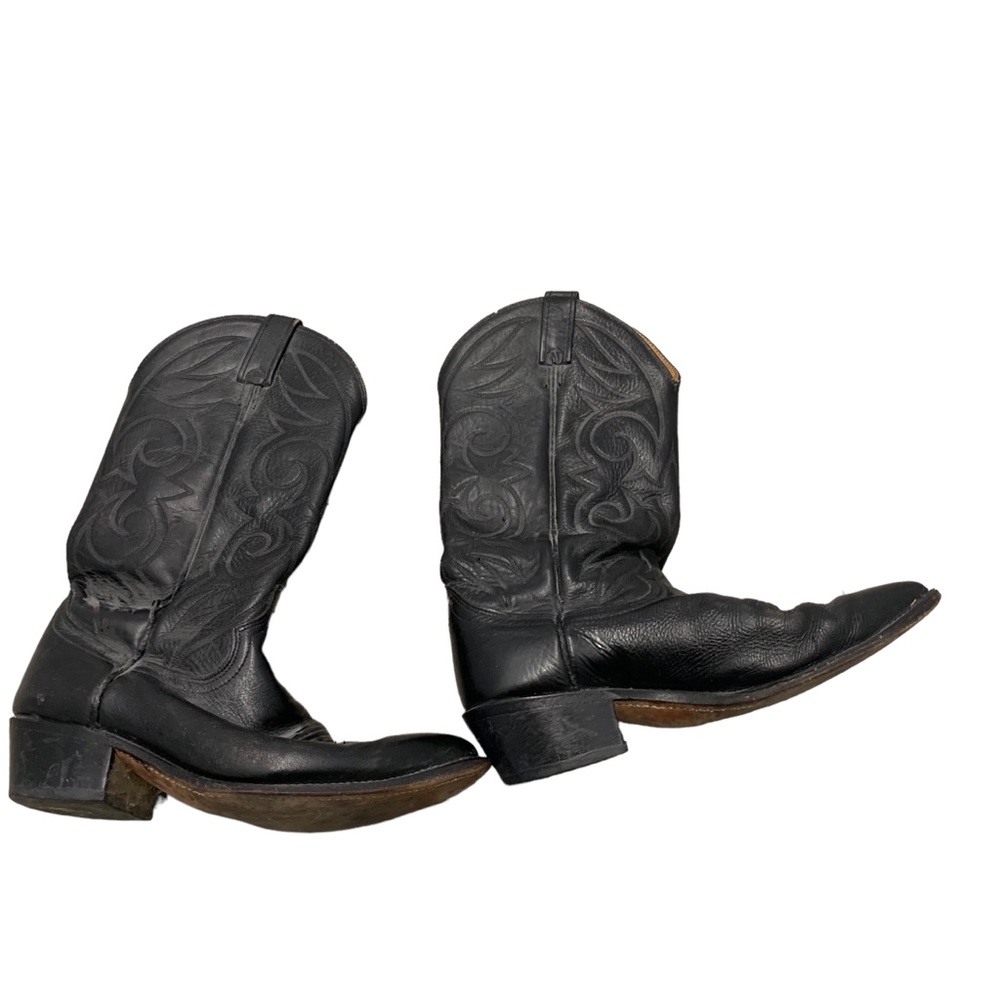 Vintage black leather cowboy boots western shoes men's size 8.5